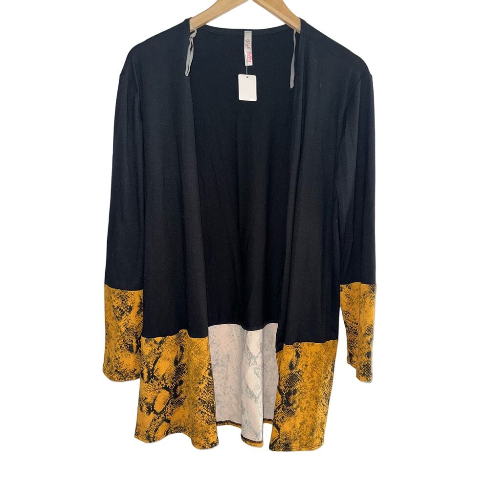 NWT Red Lolly Black and Snake Skin Open Front Long Sleeve Cardigan Size L
